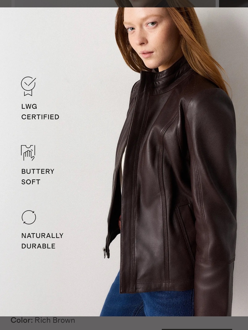 Quince 100% Leather Stand-Collar Jacket Dark Brown Sz XS